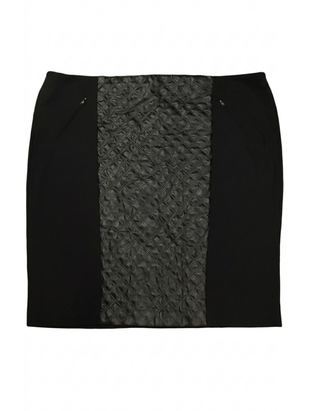 Penningtons Faux Leather Quilted Pencil Skirt Ponte Panel Moto Bikercore Black